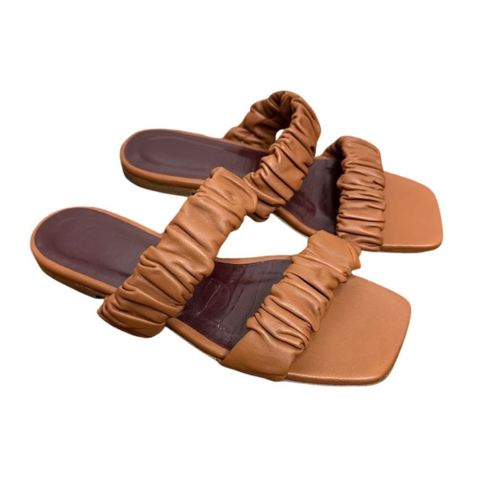 STAUD maya ruched leather slide sandals